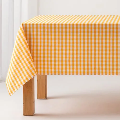 GAMUSI Mantel Antimanchas Tacto Tela Rectangular Cuadro Vichy, algodón Impermeable, 140x200 cm Color Amarillo
