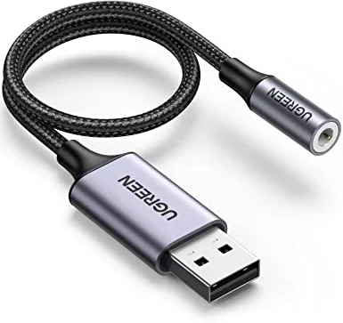 UGREEN Adaptador de Audio USB a Jack 3,5 mm Tarjeta de Sonido Externa Soporta 24bit 96KHz para Auriculares y Micrófono Compatible con PC Macbook Switch PS4/5 25CM