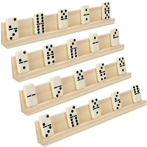 BELLE VOUS Soporte Fichas Domino (Pack de 4) 33,6 x 2,8 x 4,7 cm - Bandejas Profesional para Fichas de Dominó de Madera - Soporte Cartas Juego de Mesa, Piezas de Palabras, Tren Mexicano, Mahjong