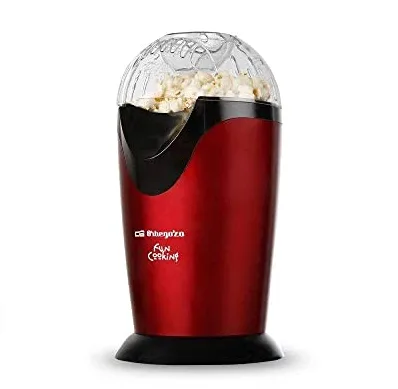 Orbegozo PA 4300 - Palomitero portátil, sin aceite, funcionamiento rápido, cazo medidor, 1000 W, Rojo Metalizado