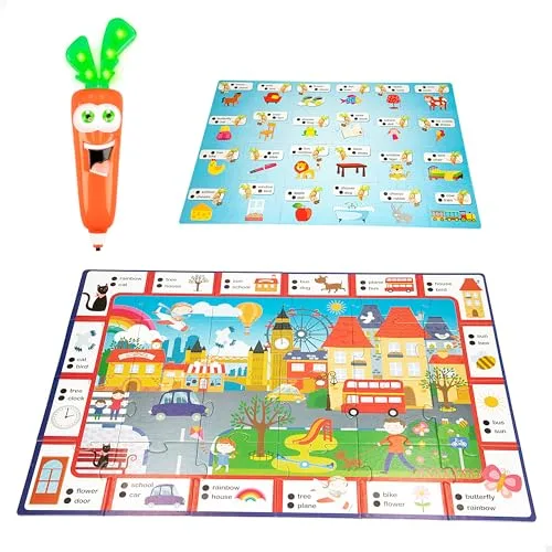 Liscianigiochi 47618 Lisciani Carotina aprende inglés Juego de mesa, Puzzle infantil, Bolígrafo electrónico parlante, 24 piezas, Rompecabezas, Juegos educativos, Juguetes niños 3 años