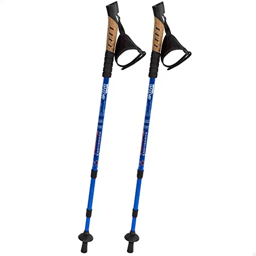 AKTIVE Set x2 Bastones Extensibles Senderismo telescópicos, Bastón trekking aluminio, mango acolchado, extensible de 67 a 135 cm, disponible en azul y negro, Sports, Negro o azul (52820)