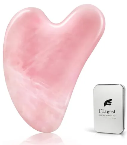 Flagest Gua Sha - Piedra Gua Sha - Cuarzo Rosa - Tratamiento Piedra en Forma de Corazón - Herramienta de Masaje Antiarrugas Para el Rostro - para el Masaje Facial