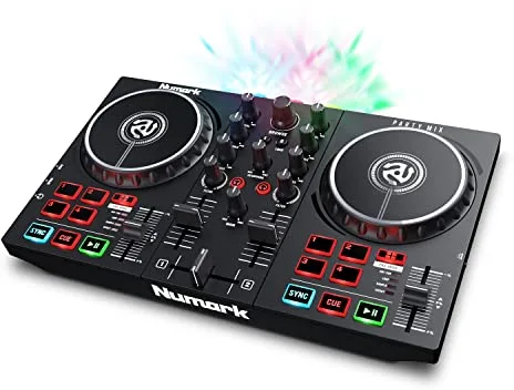 Numark Party Mix II Controladora DJ, Mesa de Mezclas Con Luces Integradas, Mezclador DJ e Interfaz Audio, Con Serato DJ Lite