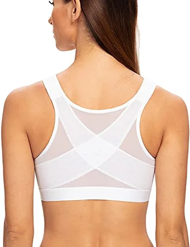 MELENECA - Sujetador Corrector de Postura con Soporte Trasero y Cierre Frontal para Mujer Blanco 100D