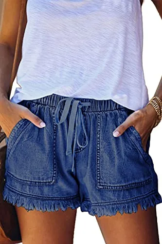 HVEPUO Pantalon Corto Mujer Vaquero Shorts Vaqueros Tiro Alto Mujer Azul Marino S
