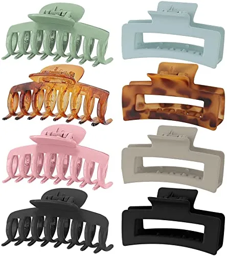 Lolalet 8 Piezas 8 cm Clips de Pelo, Pinza Grande Hair Claw con Resorte Fuerte para Pelo Abundante Largo Grueso Fino Rizado Antideslisante Clásico -A