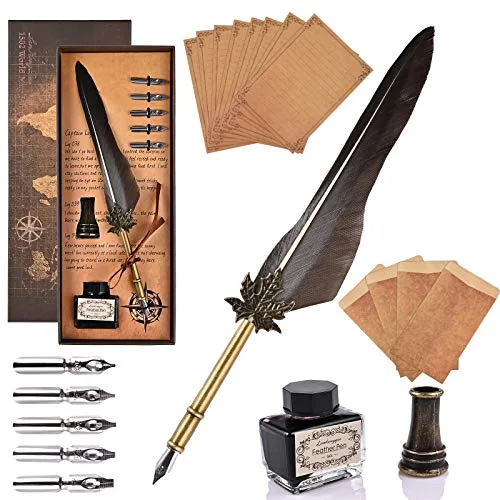 GOLDGE Pluma Estilografica, Boligrafos Bonito para Lettering y Caligrafia Adultos, Papeleria Bonita Ideal como Regalo Mujer/Hombre, con Tinta, Soporte Bolígrafos, 5 Puntas,4 Papelería Sobre y 8 Papel