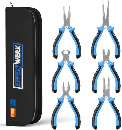 Effektwerk Juego de mini alicates de 6 piezas, juez de línea, punta larga, punta de aguja, punta doblada, cortadores de alambre y corte diagonal, kit de herramientas de reparación electrónica