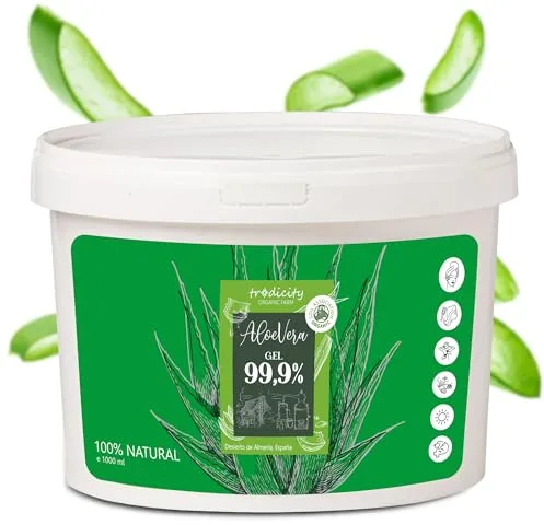Gel de Aloe Vera 100% Puro Natural, Hidratante Corporal y Facial, After Sun, After Shave, Acondicionador Cabello, Calmante Piel, Cuidado Post Depilación, Cultivo Ecológico Español 1000 ml
