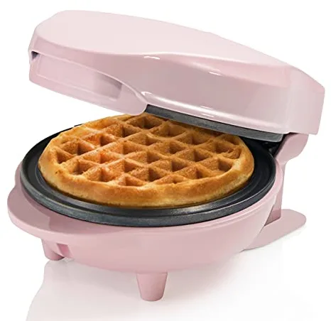 Bestron Mini gofrera, Gofrera para gofres de gofres pequeños, con antiadherente, para cumpleaños infantiles, fiestas familiares, Pascua o Navidad, diseño retro, 550 W, color: Rosa