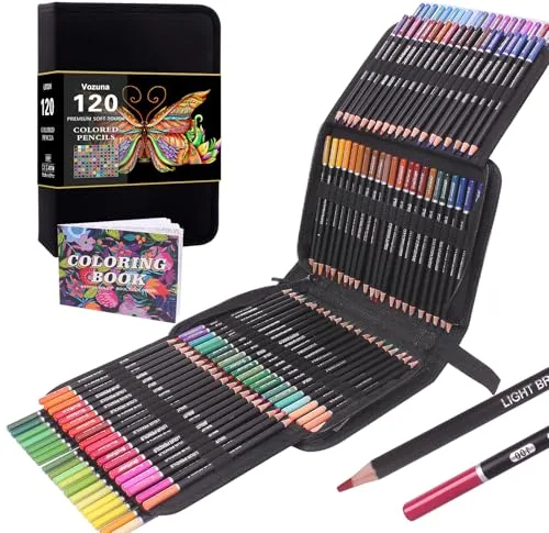 Vozuna 120 lápices de colores con cremallera perfectos para dibujo, boceto, sombreado y coloración, lápices vibrantes de colores para adultos y artistas profesionales