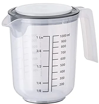 APS Vaso mezclador con tapa - jarra dosificadora con balanza para líquidos (l/ml), azúcar (g) y harina (g) /volumen 1 litro/diámetro 12,5 cm/altura 16 cm/apta para lavavajillas...