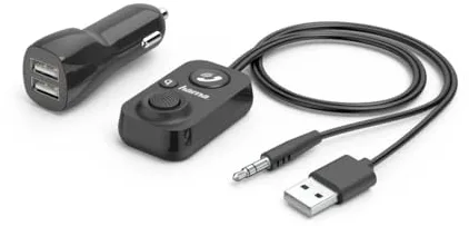 Hama Manos Libres Bluetooth para Coche con Entrada Auxiliar (con Cargador USB de 2 vías, Llamadas inalámbricas y Escuchar música a través del Altavoz del Coche, Adaptador Jack de 3,5 mm, Audio para