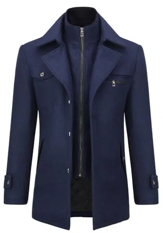 Allthemen Abrigo de invierno para hombre abrigo corto abrigo de lana cálido chaqueta de invierno de negocios Azul M