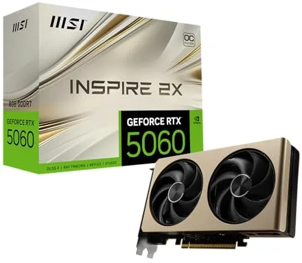 MSI GeForce RTX 5060 8G Inspire 2X OC, Tarjeta gráfica - NVIDIA 5060, 8G GDDR7, 28 Gbps, PCI Gen 5, Negra