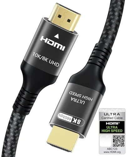Certificado Cable HDMI 2.1 10K 8K 2M, 48Gbps Ultra Alta Velocidad Cable HDMI con Ethernet 4K 240Hz 200Hz 165Hz 144Hz 120Hz 10K 8K 60Hz ARC eARC Netflix HDCP2.3 HDR10+ PC Portátil RTX5090 TV Monitor