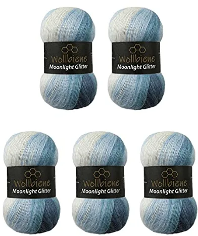 Moonlight Glitter Batik Simli - Ovillo de lana para tejer, 5 x 100 g, 500 g, lana metalizada