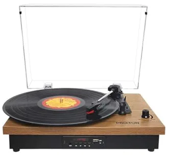PRIXTON Tocadiscos de Vinilo Vintage con Bluetooth Studio TS420, Reproductor y convertidor de vinilos, Bluetooth, USB, Tarjeta SD, Radio, 2 Altavoces Incorporados, Tapa Antipolvo, Color Madera