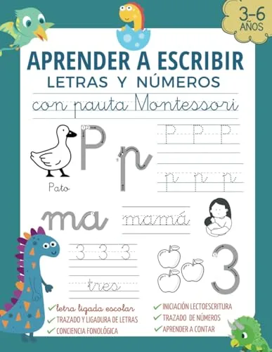 APRENDER A ESCRIBIR LETRAS Y NÚMEROS CON PAUTA MONTESSORI: Caligrafía iniciación a lectoescritura niños de 3 4 5 6 años . Libro de escritura letra ... ... divertidas para niños de 3 a 6 años)