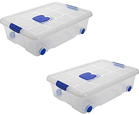 Acan Tradineur – Pack de 2 Cajas de Almacenamiento – Fabricado en plástico – Contenedor para almacenar Libros, Ropa, Mantas – N.º 6 – 17 x 61,5 x 43 cm – 31 L