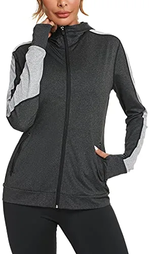 Wayleb Sudadera con Cremallera y Capucha para Mujer - Chaqueta Deportiva con Agujeros para los Pulgares - Ideal para Running y Fitness