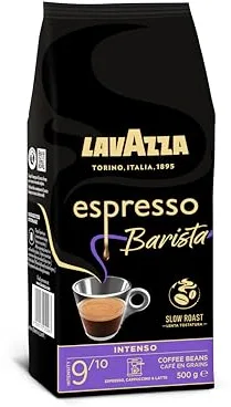 Lavazza, Espresso Barista Intenso, Café en Grano Natural Tostado, Ideal para Máquina de Café Espresso o Superautomática, con Notas Aromáticas de Cacao y Madera, Intensidad 9/10, Tueste Medio, 500 g