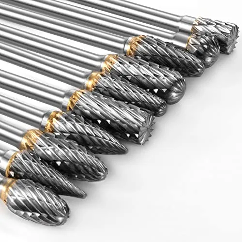 Juego de Fresas Rotativas, 10 Piezas Fresas de Metal Duro para Accesorios de Herramientas Rotativas Dremel con Vástago de 1/8" para Bricolaje de Barpintería, Pulido, Taladrado