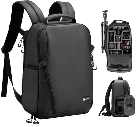 TARION TR-L Mochila para cámara Mochila impermeable para cámara con compartimento para computadora portátil de 14 '', Mochila profesional de gran capacidad con cubierta para la lluvia