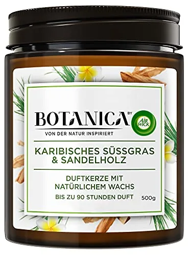 Botanica by Air Wick Vela aromática – Fragancia de hierba dulce y sándalo – Fabricado de forma sostenible con ingredientes naturales – Vela en tarro de 500 g – 3185467 marrón