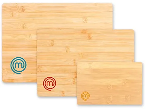 MasterChef Tablas de Cortar Cocina, Juego de 3 Piezas de Tabla en Bambu - 38x27,5 cm / 34x23,5 cm / 23x15 cm, Ideal como Cortar Pan, Jamon, Verduras y Quesos, Cutting Board Set, Sostenible