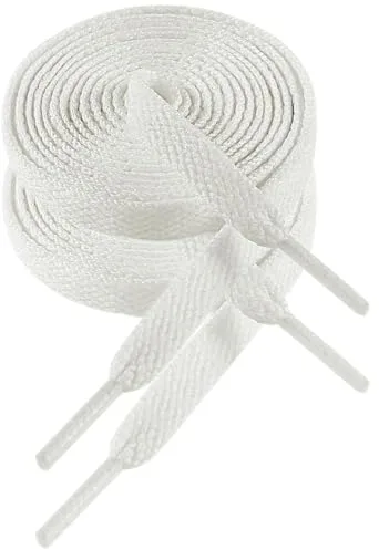 VSUDO 140 cm Cordones de Zapatillas Blancos Plano, 8mm Ancho Cordones de Zapatos Deporte, White Sneakers Shoelaces, Aguetas Deportivos de Repuesto para Mujer o Hombre (1 Par-Blanco-140cm)