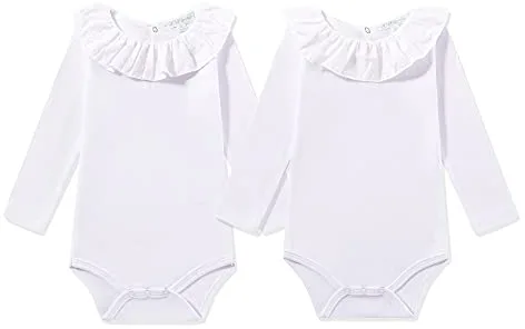 AMOMÍ Body Cuello Batista Bebés Pack de 2 Pcs 3 Meses 100% Algodón (3 Meses, Blanco-Blanco)