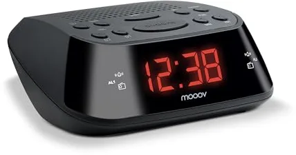 Metronic 477003 - Radio Despertador Digital con Reloj LED Rojo, pequeño, Compacto, con función Doble Alarma, Sleep/Snooze y sintonizador Radio FM con Memoria para 10 emisoras