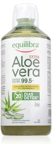 Equilibra Suplementos Dietéticos, Aloe Vera Extra 99,5%, Suplemento de Aloe Vera para Beber Puro o Diluido, Sin Aloína, Detox, Pulpa Pura, Sin Agua Añadida, Producto Vegano, Sin Gluten, 1 Litro