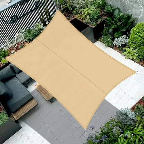 Cool Area Toldo Vela de Sombra Impermeable Rectangular 2.5x3m Protección UV PES Toldos para Patio Exterior Jardín Terraza-Arena