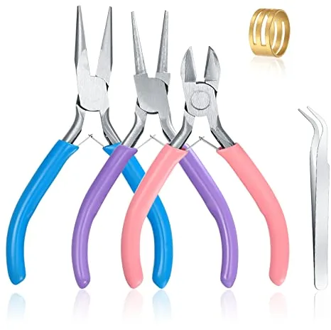 3 Piezas Alicates para Hacer Joyas, Alicates de Corte de Alambre para Bisuteria Joyería, Alicates de Punta de Aguja, y Punta de Cadena