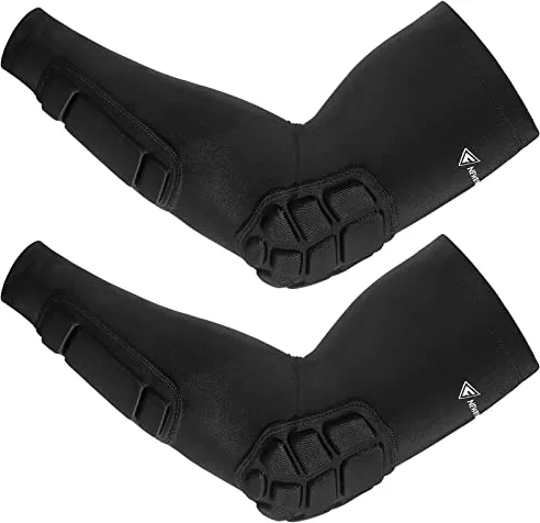 Newbyinn Codera Manguitos Codo y antebrazo con Acolchado, 2 Piezas, para Voleibol, fútbol, Baloncesto, Futbol Americano, Balonmano, Negro, S