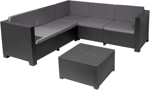 SP Berner - Set de Muebles de Jardín y Terraza Oasis Color Grafito - Tres Piezas - Sofá Canapé 3 y 2 Plazas y Mesa de Centro con Almacenaje - Fabricado en España con Plástico Reciclado