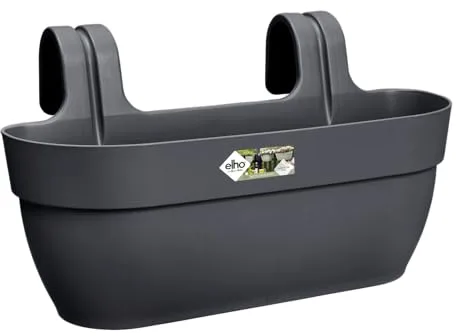 Elho Vibia Campana Easy Hanger L 46 - Jardinera por Balcón Exterior - 100% Plástico Reciclado - Ø 46.0 x H 26.5 cm - Negro/Anthracite