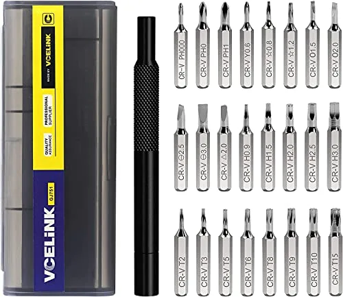 VCELINK Destornilladores Precisión, 25 en 1 Kit Destornilladores Pequeños with 24 Puntas, Juego Destornilladores Precision for Mobile Phone, Smartphone, Game Console, Tablet, PC