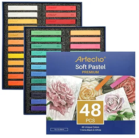 Artecho Tiza Pastel 48 Piezas, Soft Pastel 46 Colores, Incluidos 4 Colores Fluorescentes, Blanco y Negro Extra Gratis, Ideal para Principiantes y Artistas.