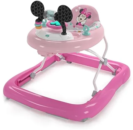 Bright Starts, Disney Baby Minnie Mouse, Tiny Trek, Forever Besties 2 en 1 Andador con estación de juegos desmontable, luces y canciones, altura ajustable, a partir de 6 meses