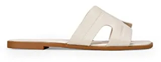 BOSANOVA Sandalias Planas Estilo Pala compuestas por una Tira Ancha Decorativa en el Empeine con Aperturas Laterales. Sin Cierre. Calzado para Mujer Beige 39