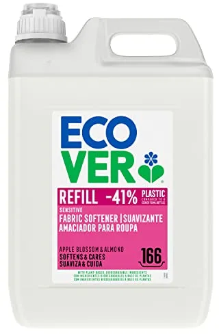Ecover Suavizante lavadora ecológico, Fragancia Apple Blossom/Almond, Formato rellenable de 5L, 166 lavados