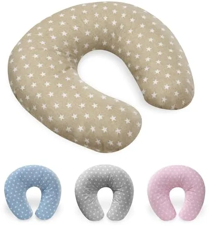 Interbaby Almohada Embarazada Algodón 55x55 cm, Relleno de Silicona | Cojin Lactancia Bebe Cómodo, Fácil Lavado, Versátil | Cojin Embarazada para Recientes y Futuras Mamás | Star Beige