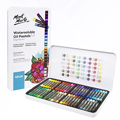 MONT MARTE Pasteles al Oleo Set – 48 Piezas – Pasteles solubles en Agua– Colores Intensos, Alta Pigmentación – Ideal para Pintar y Dibujar