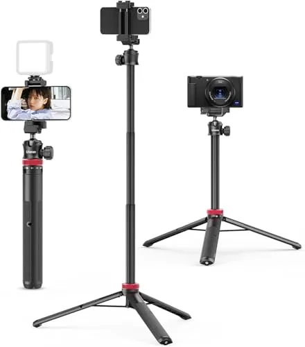 ULANZI MT-44 Tripode para Móvil 147 cm, Palo Selfie Largo con Remoto, Trípode Cámara Fotografía con 360° Rótula de Bola, Cold Shoe, Trípode Compacto Vlog Viaje para Samsung Sony Canon Nikon iPhone