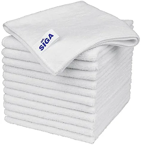 MR.SIGA Paño de Limpieza de Microfibra, Toallas de Microfibra Multiusos, Trapos de Limpieza sin Rayas, Paquete de 12, Blanco, tamaño 32 x 32 cm