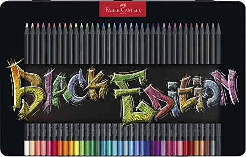 Faber-Castell 116437 Black Edition 36 Lápices de Colores en Estuche de Metal, Resistentes a la Rotura y Empuñadura Ergonómica, Lapices Colores para Pintar y Colorear en Papel Claro y Oscuro